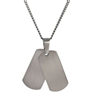Lucardi Heren Ketting met dubbele plaathanger - Staal - Ketting - Cadeau - 55 cm - Zilverkleurig