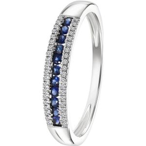 Lucardi - Ring - Saffier - Diamant 0,06ct - 18 Karaat Goud - Witgoud