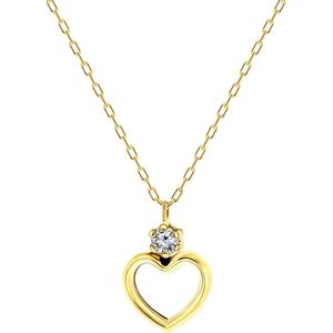 Lucardi Dames Ketting met hanger hart zirkonia - 14 karaat goud - Ketting - Cadeau - 45 cm - Geelgoud