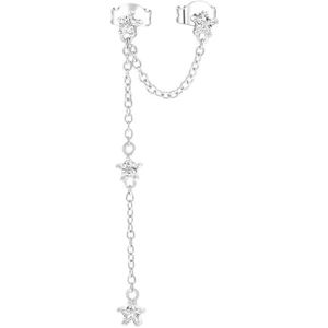 Lucardi Dames Oorknop Dubbel Ster Zirkonia - Oorbellen - Cadeau - Echt Zilver - Zilverkleurig