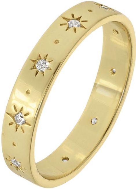 Lucardi - Goldplated Ring Galaxy Sterren - Ring - Goudkleurig - Zirkonia