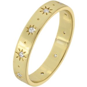 Lucardi Dames Goldplated ring galaxy sterren zirkonia - Ring - Cadeau voor vrouwen - Echt Zilver - Goudkleurig