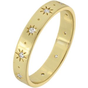 Lucardi Dames Goldplated ring galaxy sterren zirkonia - Ring - Cadeau - Echt Zilver - Goudkleurig