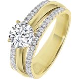 Lucardi Dames Goldplated ring met zirkonia Ring Echt Zilver 18 Karaat goldplated