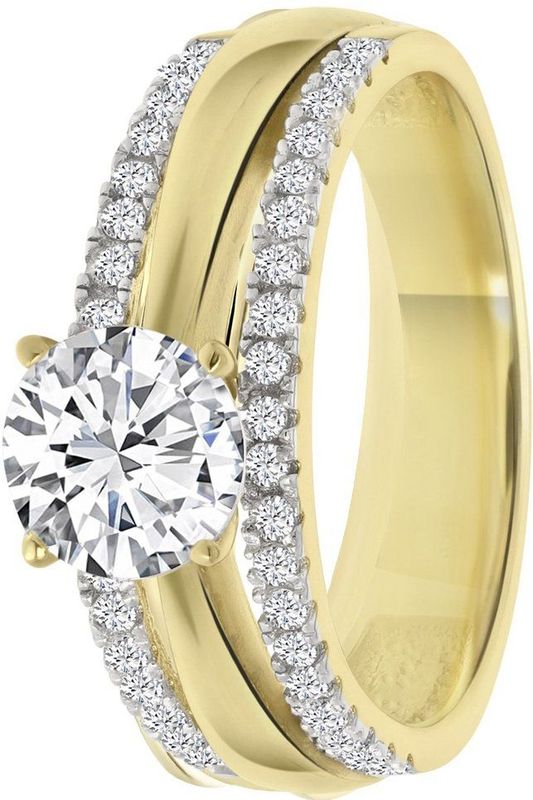 Lucardi Dames Goldplated ring met zirkonia Ring Echt Zilver 18 Karaat goldplated