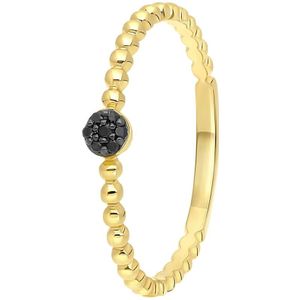 Lucardi Dames Ring 7 Zwarte Diamanten 0,025ct Bol - Ring - Cadeau - 14 Karaat Goud - Geelgoud