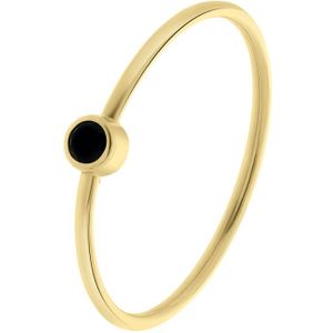 Lucardi Dames Ring met Zwarte Spinel Edelsteen - Ring - Cadeau - 14 Karaat Goud - Geelgoud