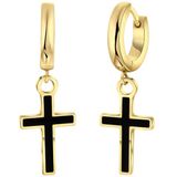 Lucardi Heren Goldplated Oorringen Hanger Kruis - Oorbellen - Cadeau - Staal - Goudkleurig