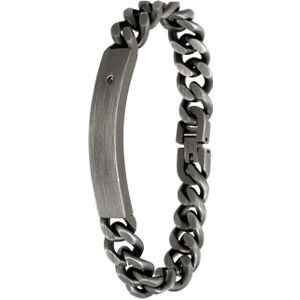 Gerecycled stalen herenarmband plaat zirkonia zwart antique