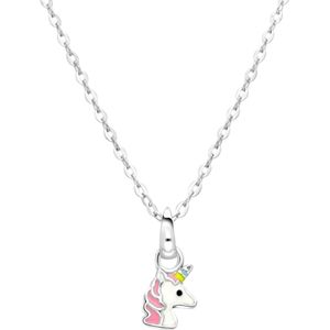 Zilveren ketting met hanger eenhoorn met emaille