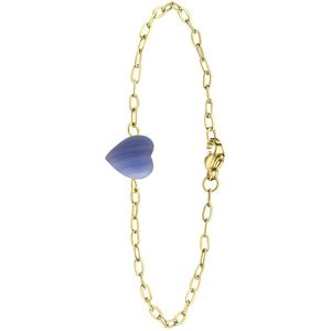 Lucardi Dames Goldplated Armband met Hart Blauwe Agaat - Staal - Armband - Cadeau - 20 cm