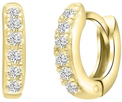 Lucardi Dames Goldplated oorringen zirkonia - Oorbellen - Cadeau - Echt Zilver - Goudkleurig