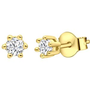 Lucardi Dames Goldplated oorbellen met zirkonia 4mm - Oorbellen - Cadeau voor vrouwen - Echt Zilver - Goudkleurig
