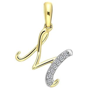 Lucardi Dames alfabet hanger met diamant (0,03ct) - Hanger - Cadeau voor vrouwen - 14 Karaat Goud - Geelgoud