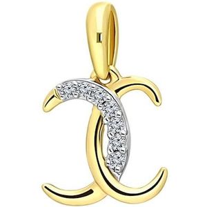 Lucardi Dames alfabet hanger met diamant (0,03ct) - Hanger - Cadeau - 14 Karaat Goud - Geelgoud