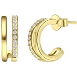 Lucardi Dames Goldplated oorbellen met zirkonia - Oorbellen - Cadeau - Echt Zilver - Goudkleurig