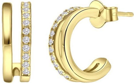 Lucardi Dames Goldplated oorbellen met zirkonia - Oorbellen - Cadeau - Echt Zilver - Goudkleurig