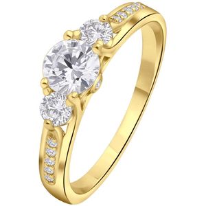 Lucardi Dames Goldplated ring met zirkonia - Ring - Cadeau voor vrouwen - Echt Zilver - Goudkleurig