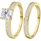 Lucardi - Dubbele Ring - Zirkonia - Goudkleurig - Echt Zilver