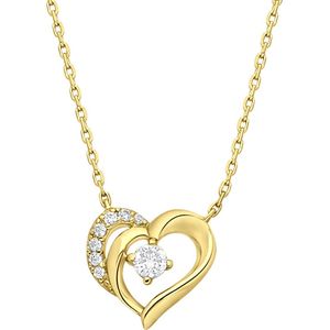 Lucardi Dames Ketting met hanger hart zirkonia - Echt Zilver - Ketting - Cadeau - 42 cm - Goudkleurig