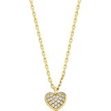 Lucardi Dames Ketting met hanger hart met zirkonia - Echt Zilver - Ketting - Cadeau - 42 cm - Goudkleurig