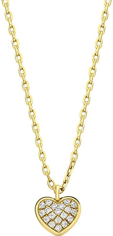 Lucardi Dames Ketting met hanger hart met zirkonia - Echt Zilver - Ketting - Cadeau - 42 cm - Goudkleurig