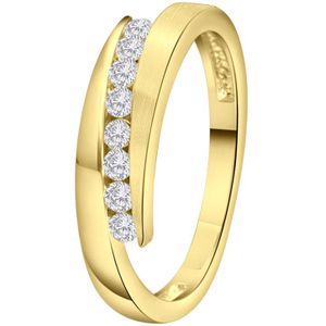 Lucardi Dames Goldplated ring mat/glans met zirkonia - Ring - Cadeau - Echt Zilver - Goudkleurig