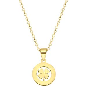 Lucardi - Dames Ketting - Klaver Hanger - Staal - Goudkleurig - 47 cm