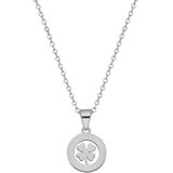 Lucardi Dames Ketting met hanger open klaver - Staal - Ketting - Cadeau - 47 cm - Zilverkleurig