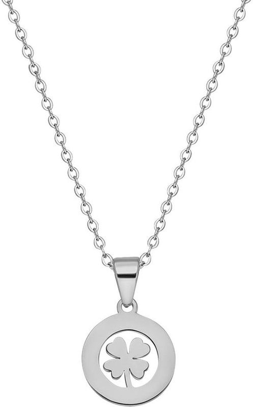 Lucardi Dames Ketting met hanger open klaver - Staal - Ketting - Cadeau - 47 cm - Zilverkleurig