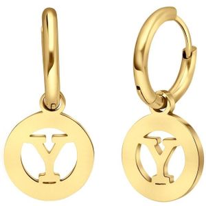 Lucardi Dames Goldplated oorbellen met letter - Y - Oorbellen - Cadeau voor vrouwen - Staal - Goudkleurig