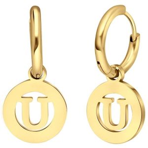 Lucardi - Dames Oorbellen - Goudkleurig - Staal - Letter U