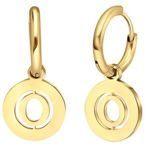 Lucardi Dames Goldplated oorbellen met letter - O - Oorbellen - Cadeau - Staal - Goudkleurig