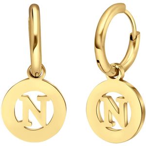 Lucardi - Oorbellen - Goudkleurig - Staal - Letter N