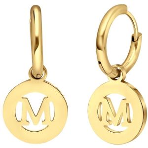 Lucardi Dames Goldplated oorbellen met letter - M - Oorbellen - Cadeau - Staal - Goudkleurig