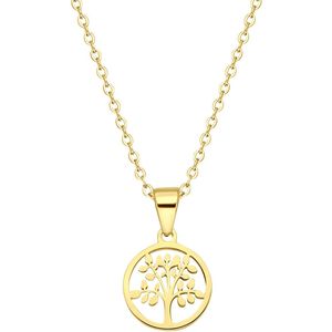 Lucardi Dames Ketting met hanger levensboom - Staal - Ketting - Cadeau - 47 cm - Goudkleurig