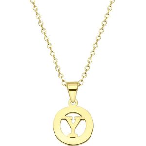 Stalen goldplated ketting met letter - Y