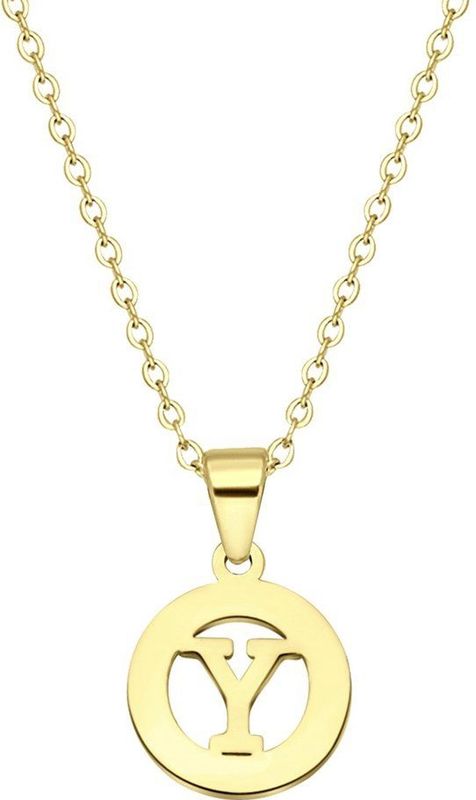 Lucardi - Ketting met Letter - Goudkleurig - Staal - 47 cm