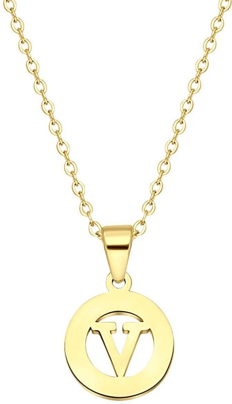 Lucardi - Dames Ketting - V - Staal - Goudkleurig - 47 cm