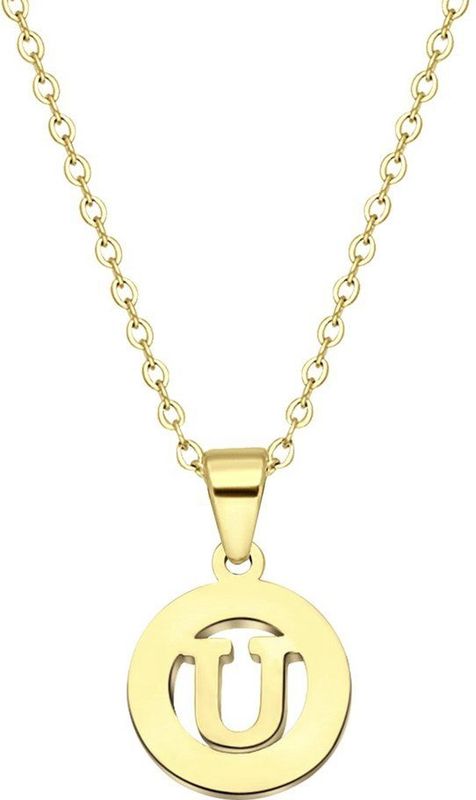 Lucardi Dames Ketting - U - Staal - Goudkleurig - 47 cm