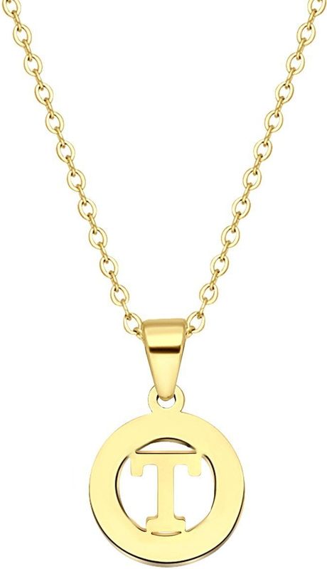 Lucardi - Ketting met Letter - Goudkleurig - Staal - 47 cm