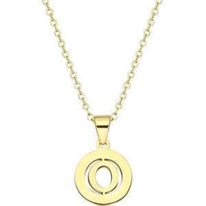 Stalen goldplated ketting met letterhanger O voor dames