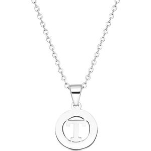 Stalen ketting met letter - T