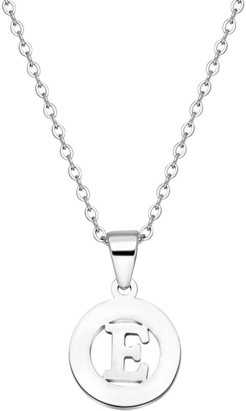 Lucardi - Ketting met Letter - E - Zilverkleurig - Staal - 47 cm