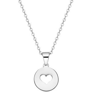 Lucardi - Dames Ketting - Zilverkleurig - Staal - Hartje - 47 cm