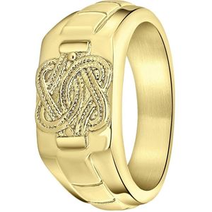 Lucardi Heren Gerecycled Stalen Goldplated Ring Surinaamse Mattenklopper - Ring - Staal
