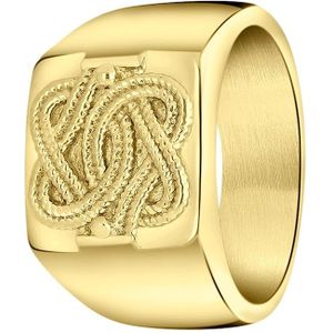 Lucardi Heren Gerecycled Stalen Goldplated Ring Surinaamse Mattenklopper - Ring - Staal