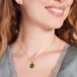 Lucardi Dames Stalen goldplated ketting met groene ovale munt - Ketting - Staal - Goudkleurig - 45 cm