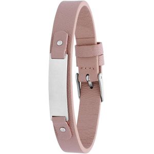Lucardi Kinder Gerecycled Stalen Jongens Armband Leer Beige - Armband - Staal - Zilverkleurig