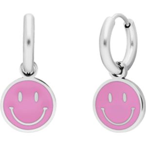 Lucardi Kinder Stalen oorbellen met smiley roze - Oorbellen - Staal - Zilverkleurig